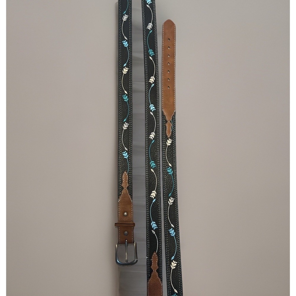 Western Leather Belt  Silver &‎ Turquoise Design Girls M 24" - 28"